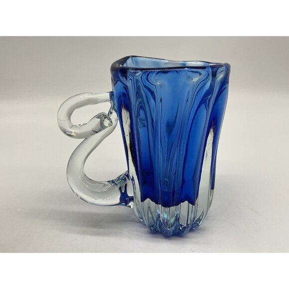 Hand Blown Art Glass Mis-Shapened Blue and Clear Glass 5.25 Inches Tall w/Handle - Picture 10 of 16
